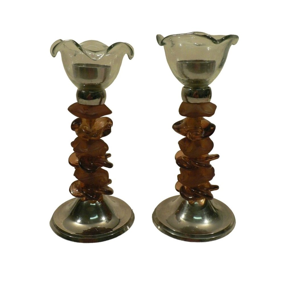 Candle holder PAIR Artistic Sculptural design Acrylic and metal
